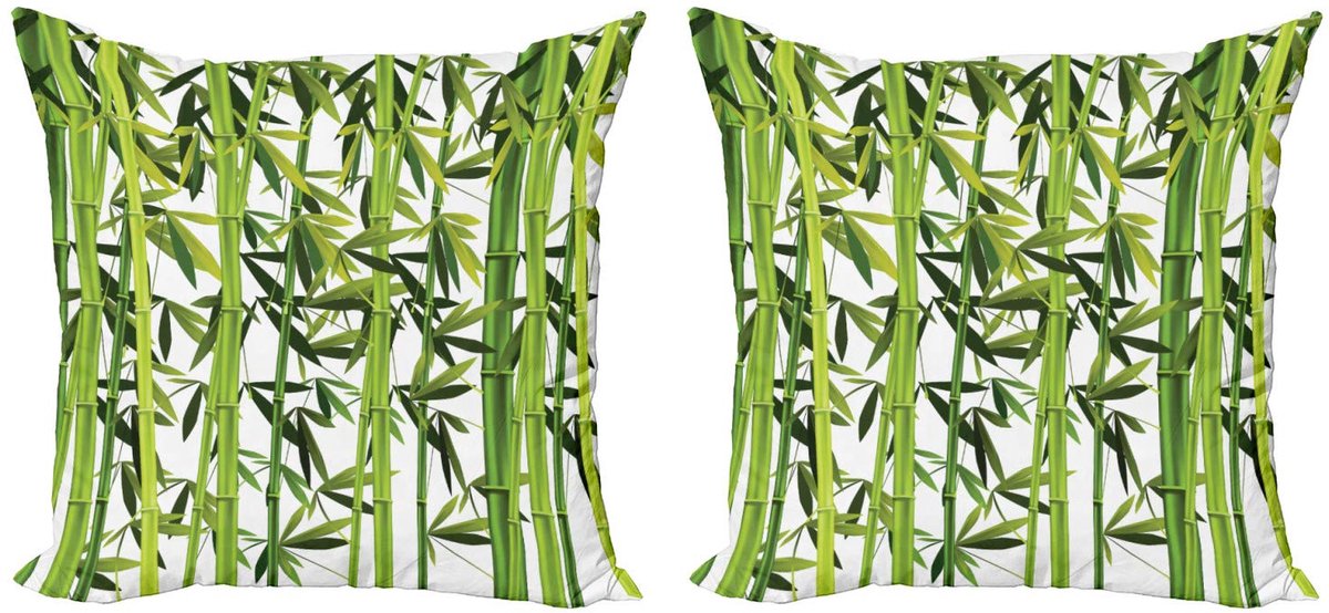 ABAKUHAUS kussenhoes-set – 2x50x50 cm – microvezel – groen/wit – dubbelzijdig bedrukt