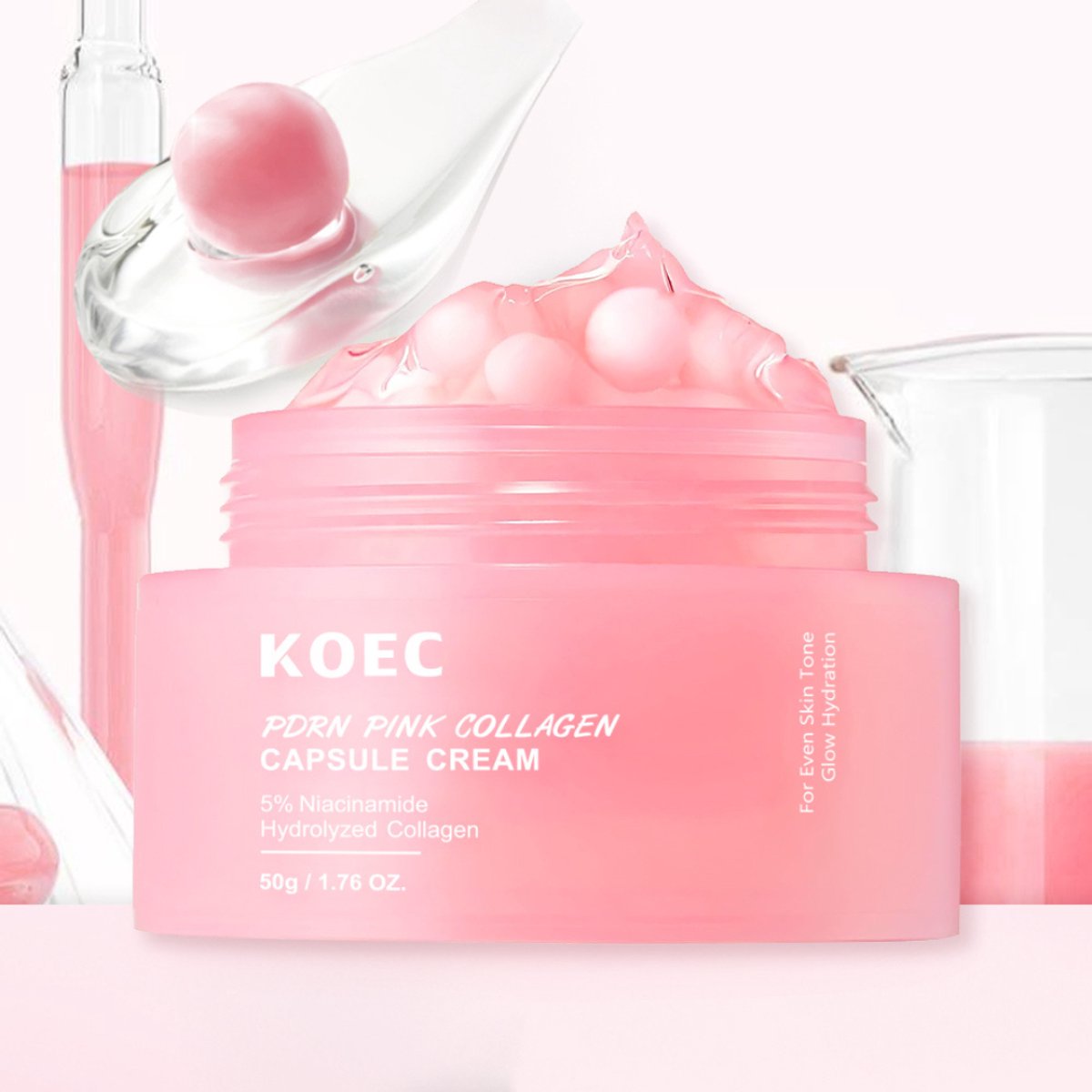 PDRN Pink Collagen Capsule Cream – 5% Niacinamide + Hydrolyzed Collagen - KOEC -Korean Skincare - Glass Skin Effect