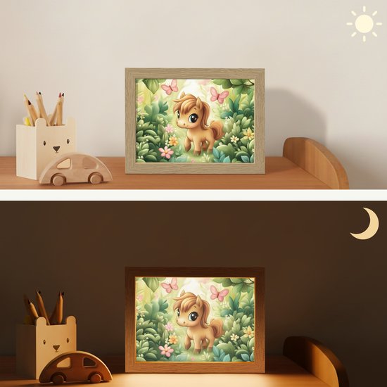 Nachtlampje 20x15 cm - Kinder lamp - Pony - Bruin - Cartoon - Vlinders - Tafellamp kinderkamer - Slaapkamer lamp - Bedlamp kinderen - Kinderlampje stopcontact - Wandlamp babykamer - Nachtlampjes van Merkloos — afbeelding 4
