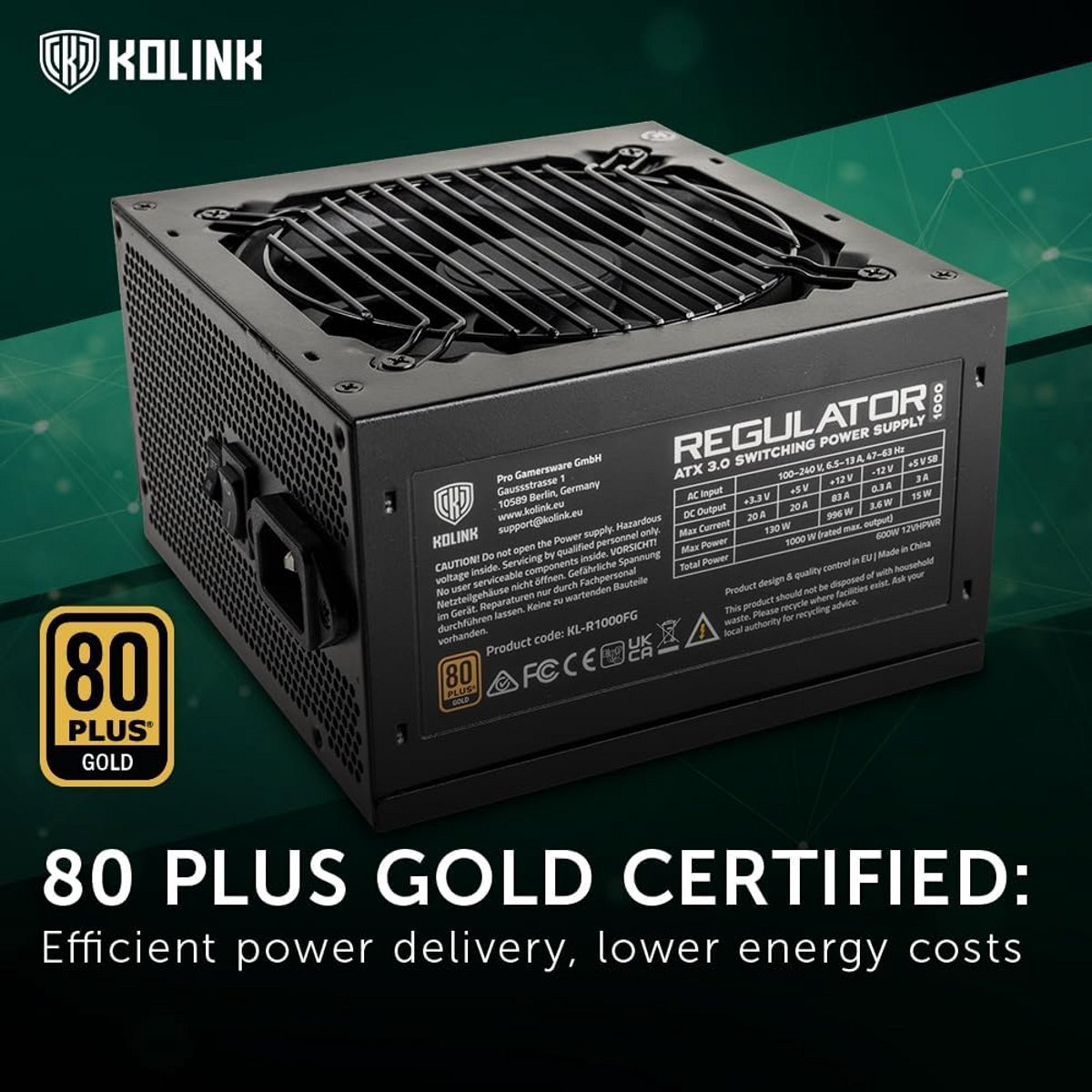 Krachtige 1000W Pc Voeding Atx 3.0 80+ Gold Volledig Modulair Met Pcie 5.0 - afbeelding 7