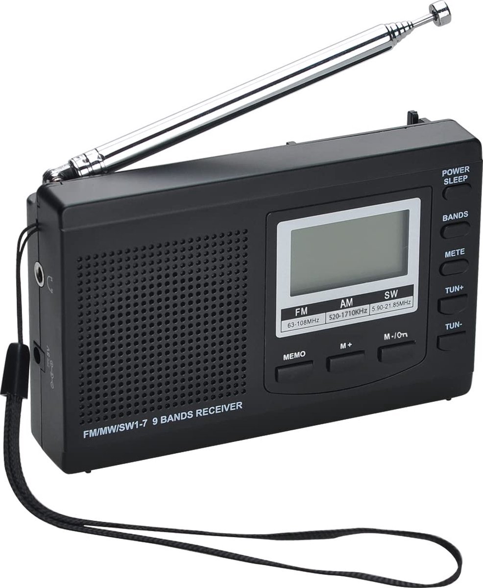 Stunq® Draagbare 9-bands Radio-ontvanger met Uitstekende Ontvangst en Timerfuncties
