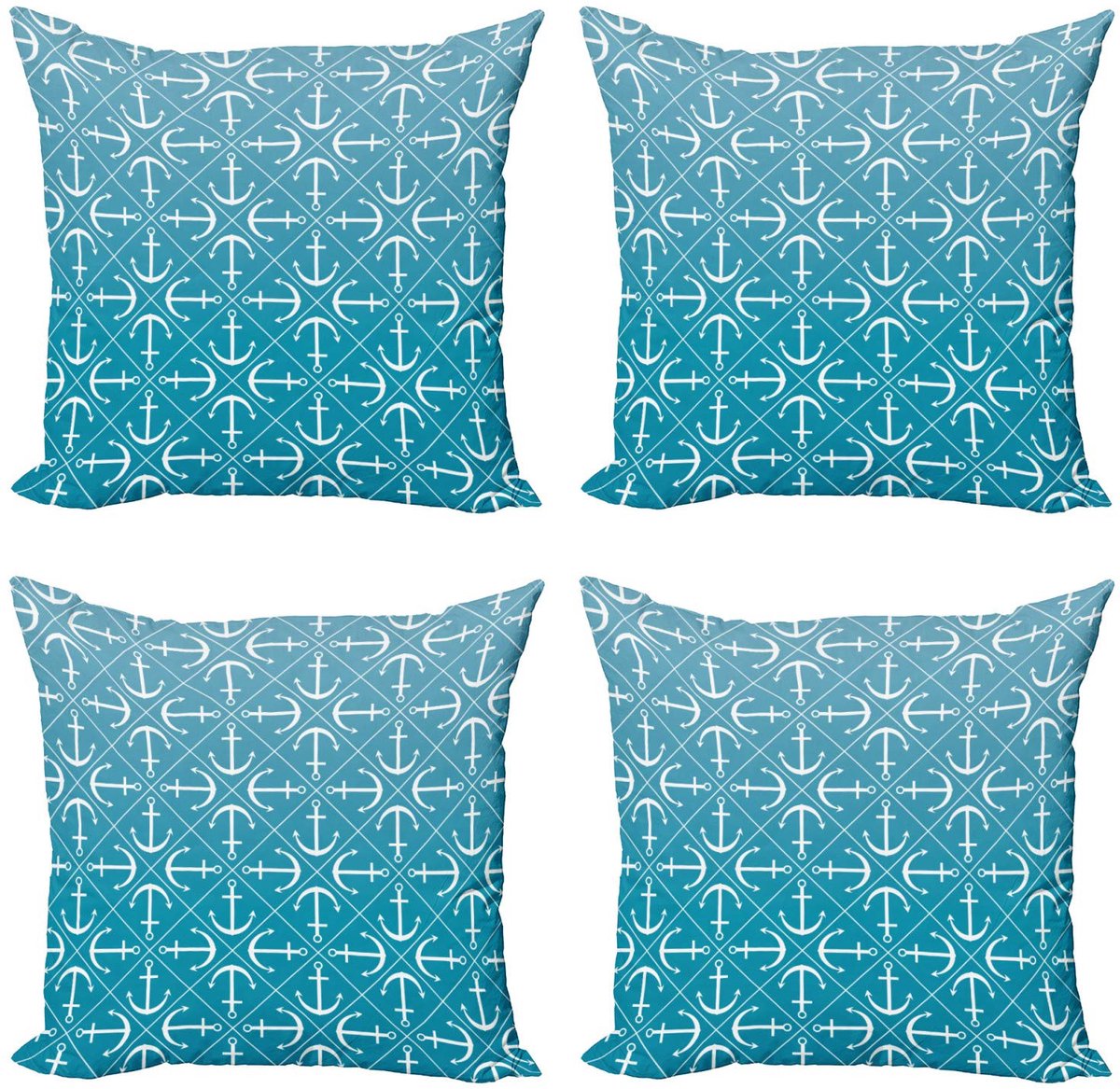 ABAKUHAUS Kussenhoesenset van 4 × 40 × 40 cm – Blauw-Wit, Dubbelzijdig bedrukt Blassblauw Wit