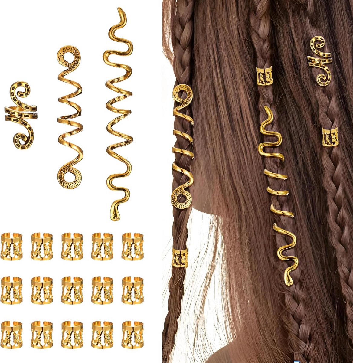 18 Stuks Verstelbare Gouden Haaraccessoires voor Vlechten en Dreads