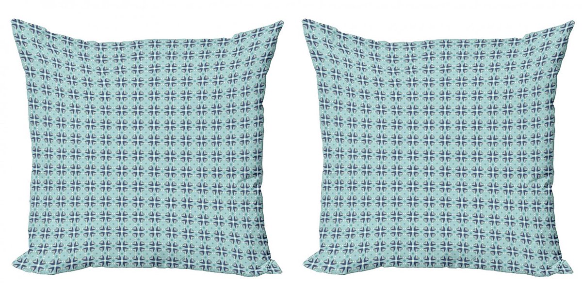 ABAKUHAUS Kussenhoes Set – 2x45x45 cm – Dubbelzijdig bedrukt – Rits – Turkoois Marine