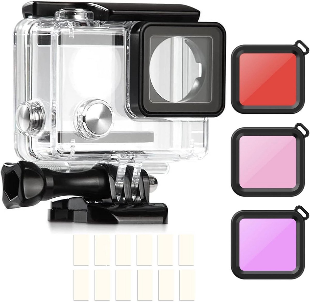 Waterdichte Duikbehuizing met 3 Kleurfilters en 12 Anticondens-Inzetstukken voor Actiecamera Hero 4 & 3+
