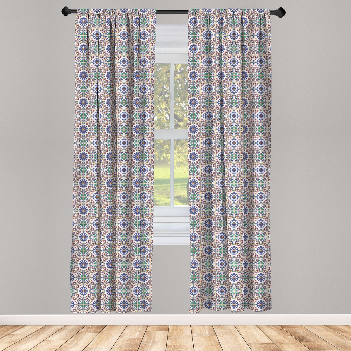 ABAKUHAUS Geometrische gordijnen – 2-delige set 75x245 cm – veelkleurig