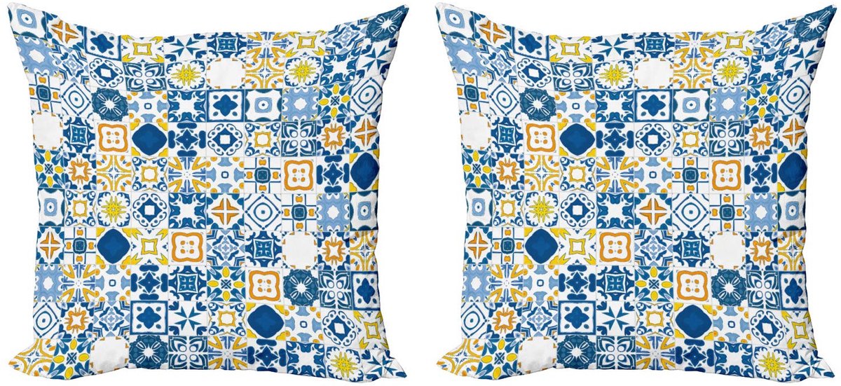 ABAKUHAUS Kussenhoes – 2x60x60 cm – Dubbelzijdig bedrukt – Microvezel Violet Blau Senf
