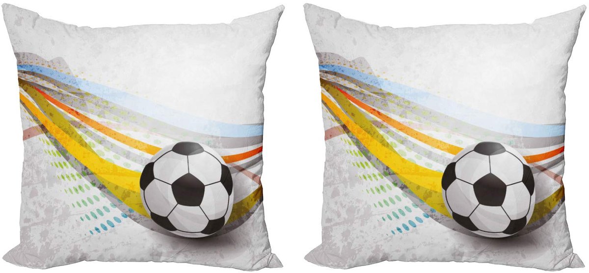 ABAKUHAUS Kussenhoes 45x45 cm – 2-delige set – Dubbelzijdig bedrukt – Voetbal Meerkleurig