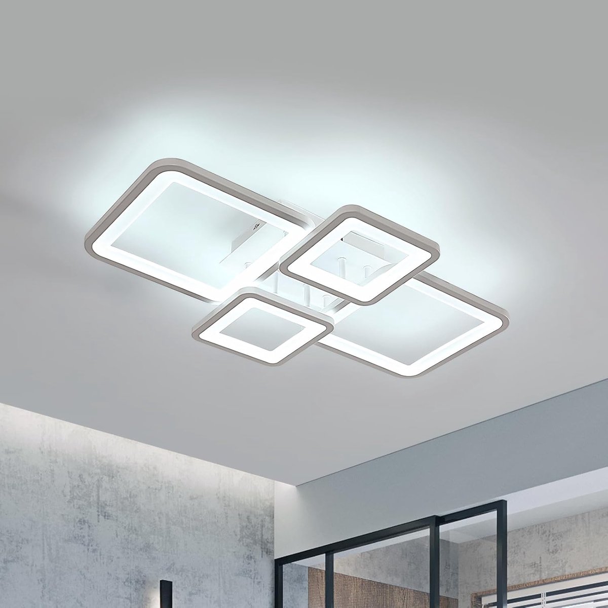 Haobosic Luxe Vierkant - Plafondlamp - Wit - 4-armig - 56W Wit Licht 6500K