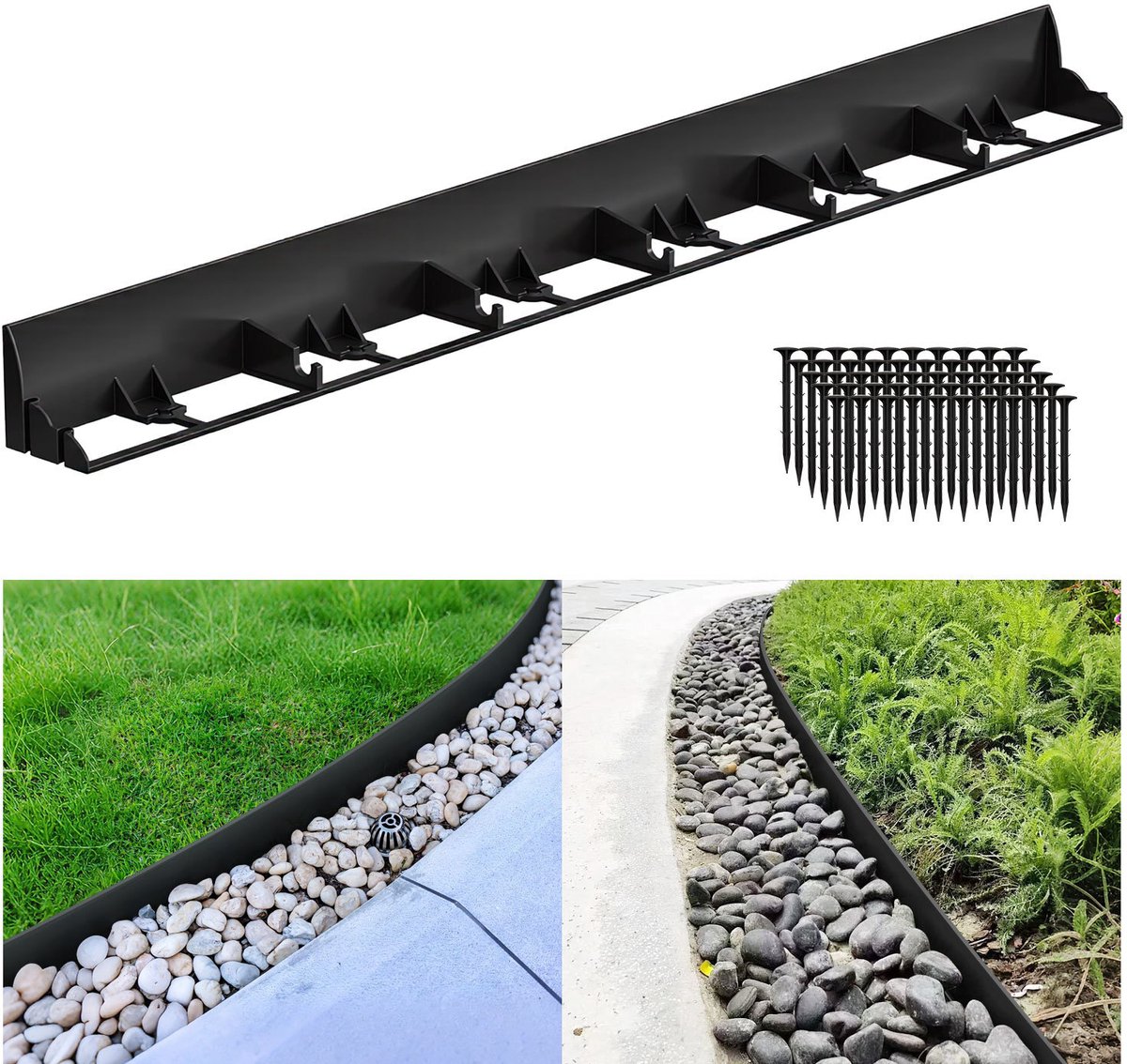 Kunststof Borderrand Flexibele - 60 m met 250 grondankers - Perkrand Tuinafboording zonder graven - DIY Gazonrand tuinrand - Zwart