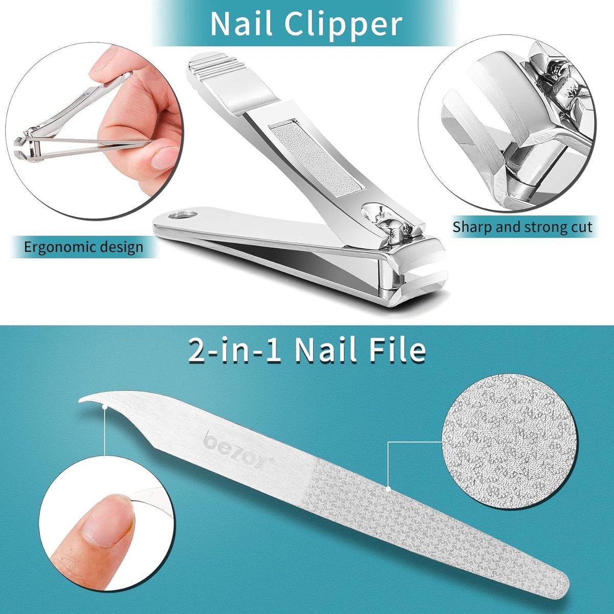 Stunq® Manicure set, 5 stuks nageltangen, nagelschaar, gereedschapsset, pedicure, voetnageltang, roestvrij staal, professionele nagelhuidtangen, nagelriemschuiver, nagelriemmes