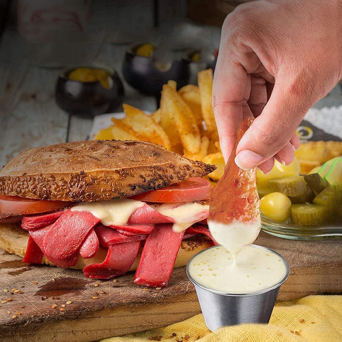Stunq® 8 stuks sausbekers van roestvrij staal, kruidenschaal, sausschaaltjes, geschikt voor ketchup, mosterd, chilisaus, saladedressing (zilver)