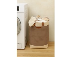 Webzon – Wasmand – Wasmanden – Wasmand inklapbaar – Opvouwbare Wasmand – 30×35×55 cm – Engels design – Jute stof met leren handvatten – Opbergmand – Opvouwbaar en ruimtebesparend – Bruin