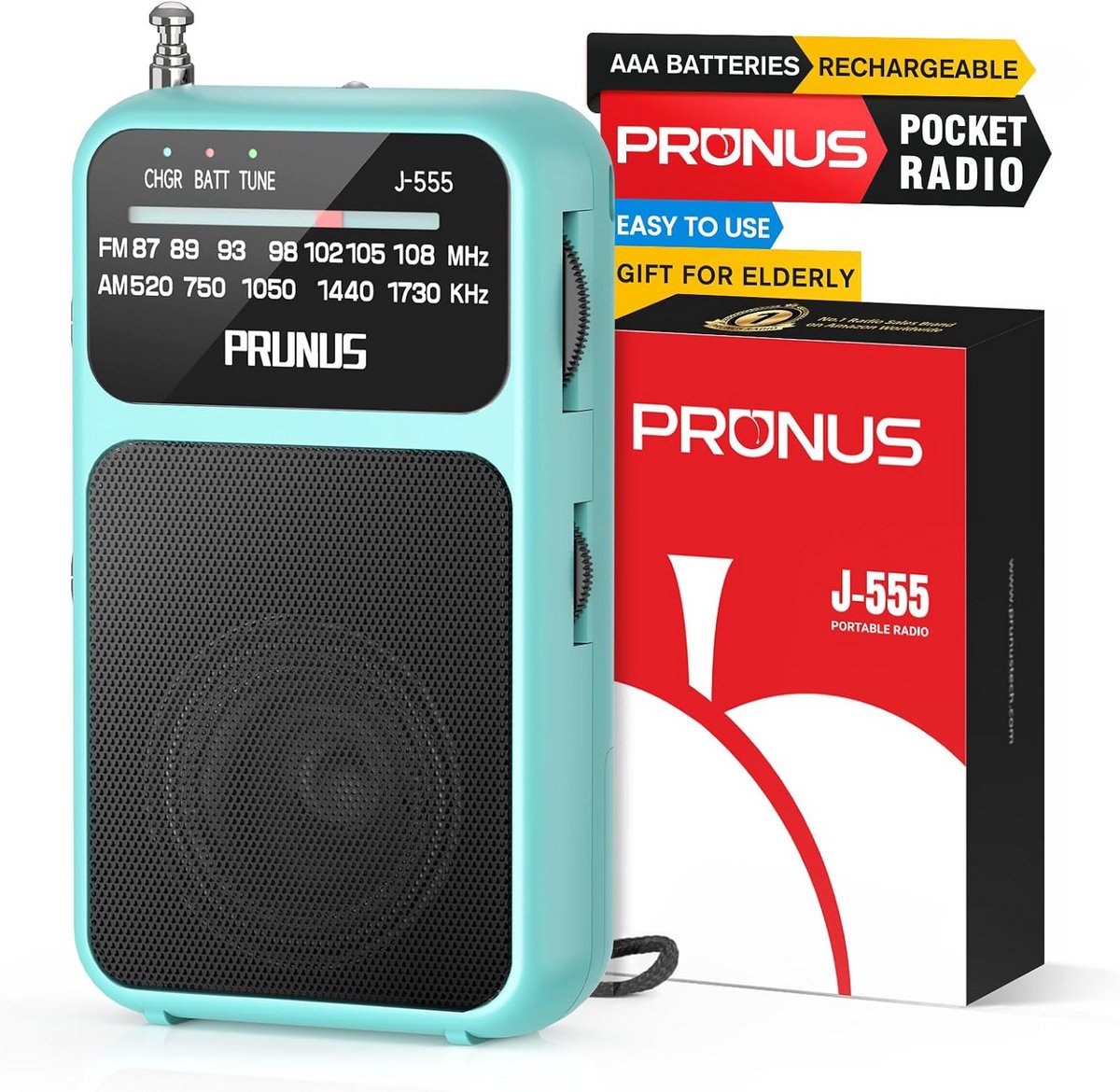Kleine Draagbare Radio met Oplaadbare 800mAh Batterij - Blauw
