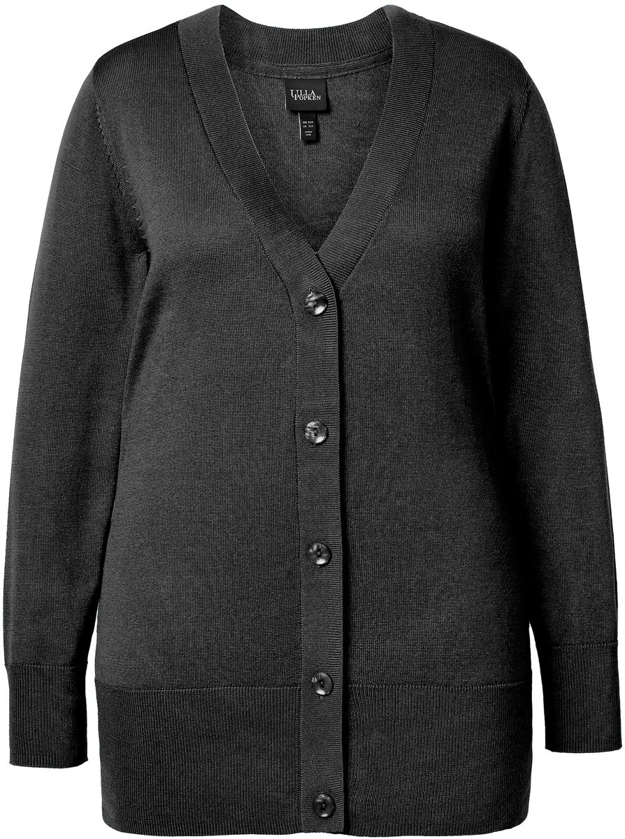 Ulla Popken - Dames - Vest V-hals knoopsluiting fijn breisel - Zwart - Maat 58+