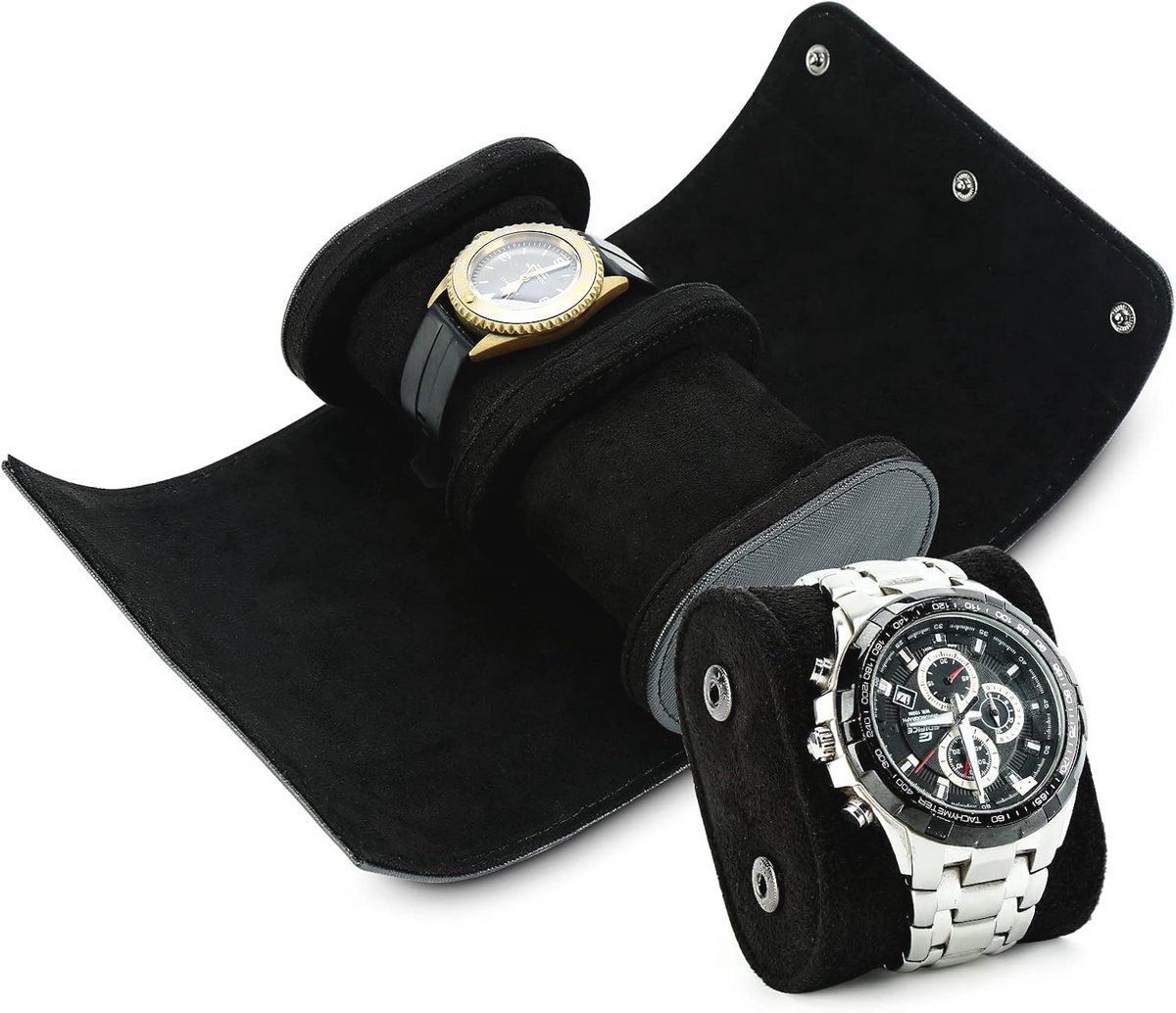 Cilindrische horlogedoos voor 2 horloges - Organiser voor horloges - Leer - Zwart