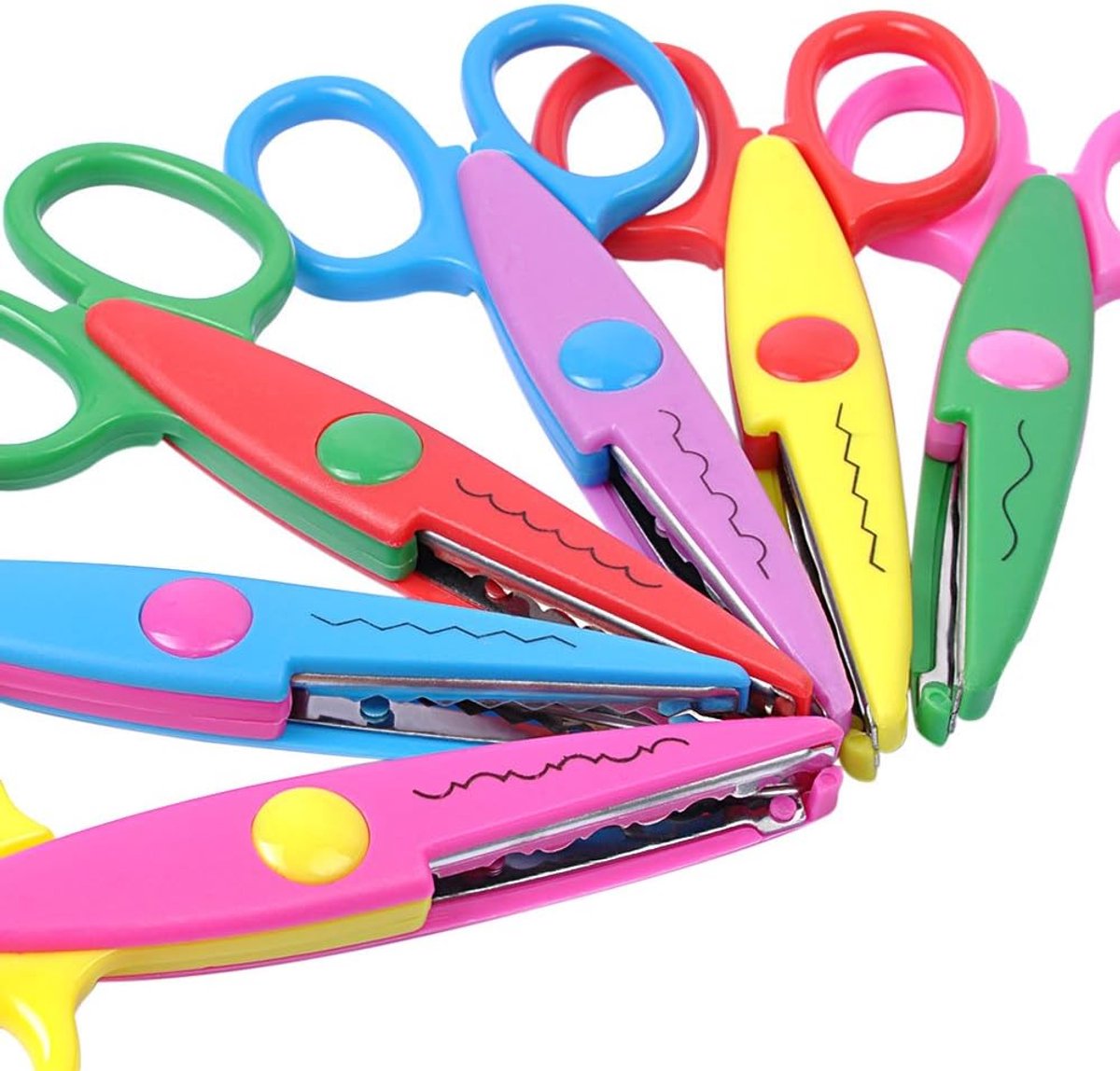 Daity 6-delige set - Knutselschaar met decoratieve randen - zigzagsnijfunctie - kindveilige patroonschaar - geschikt voor kinderen en volwassenen - ideaal voor knutselprojecten op school en scrapbooking.