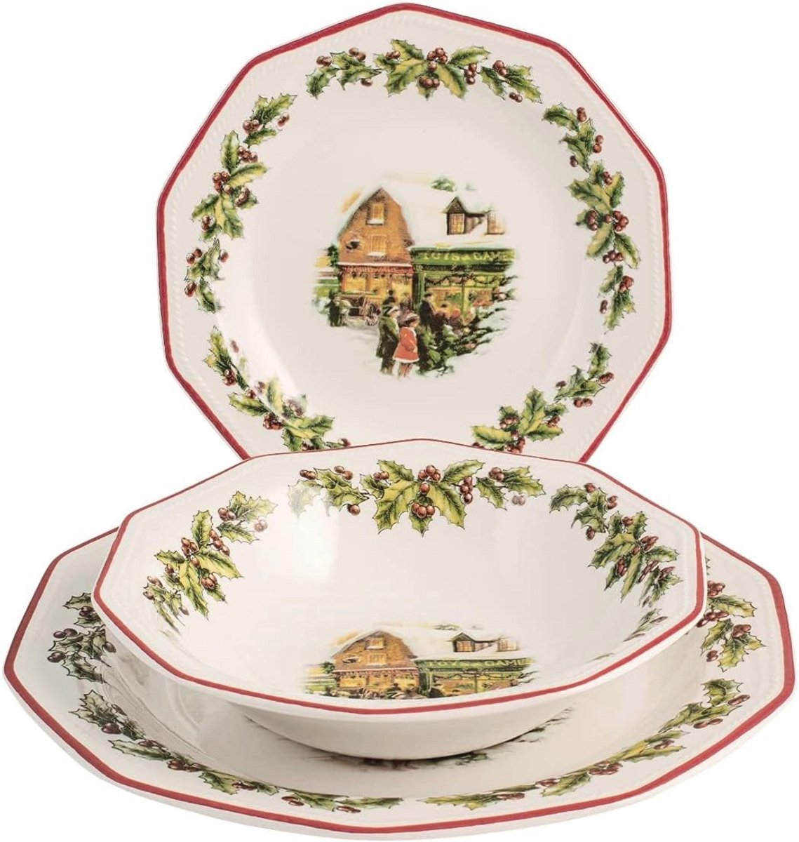 18-delig aardewerk tafelservies voor Kerstmis