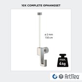 Artiteq Ophangset - 10x Perlon Ophangdraad 150 cm - Haken - 4 kg - Voor Schilderijrail