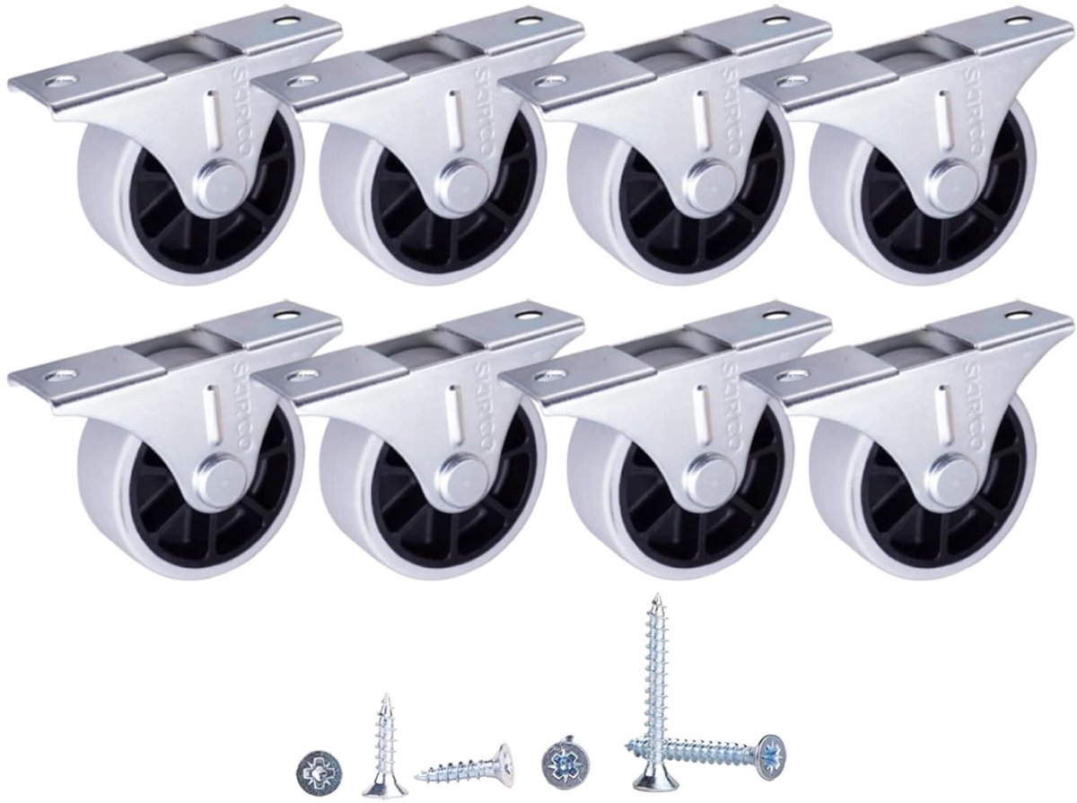 40 mm rubberen meubelwielen - Vast, niet-draaibaar (8 stuks) met schroeven