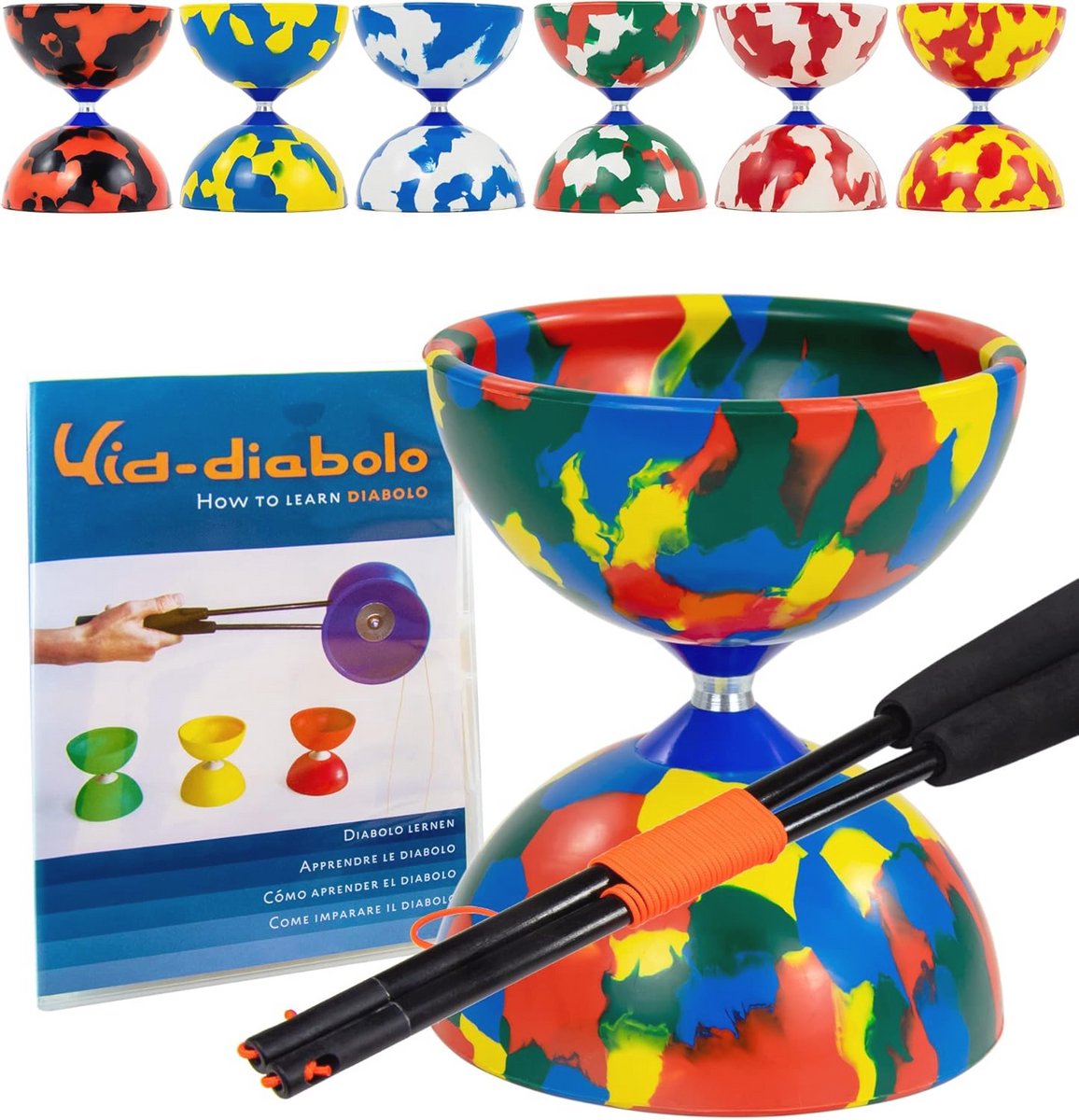 Professionele Diabolo Jongleerset met Vaste As en Glazen Handstaven - Inclusief Online Leervideo
