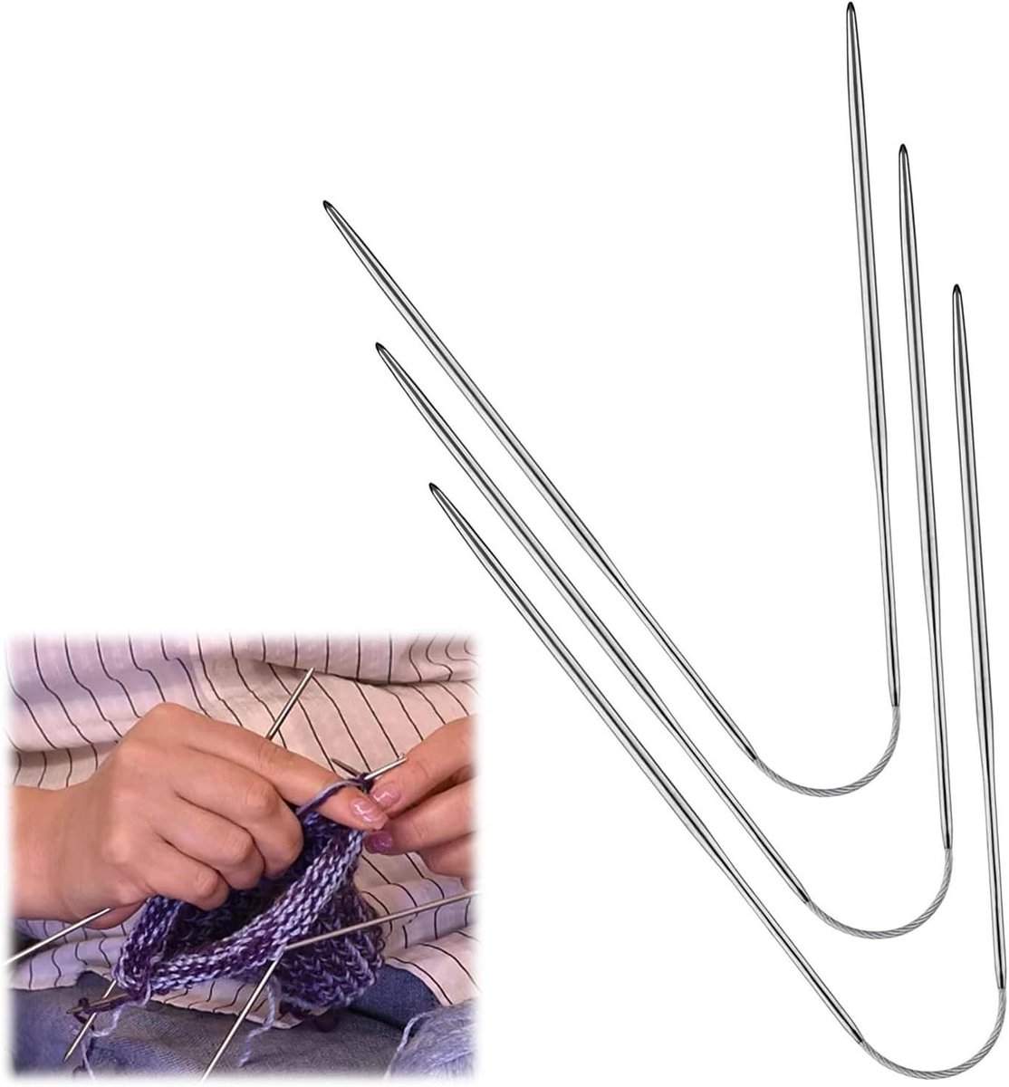 Allecta - Set van 3 Rondbreinaalden van Roestvrij Staal 2,5 mm - 21 cm Lang - Voor Sokken - Flexibele Breinaalden