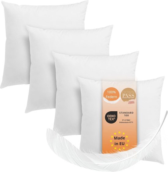 wometo Oeko Tex Kussens Set van 2 veren 100% veren 40x80-600g g Oeko Tex kussen vulkussen overtrek katoen wit/binnenkussen/kussenvulling/klein hoofdkussen (2 stuks