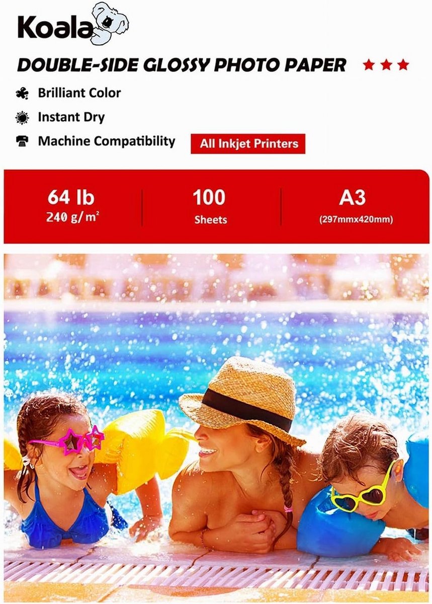 Dubbelzijdig Glanzend Inkjet Fotopapier A3, 240 g/m², 100 vellen voor Inkjetprinters