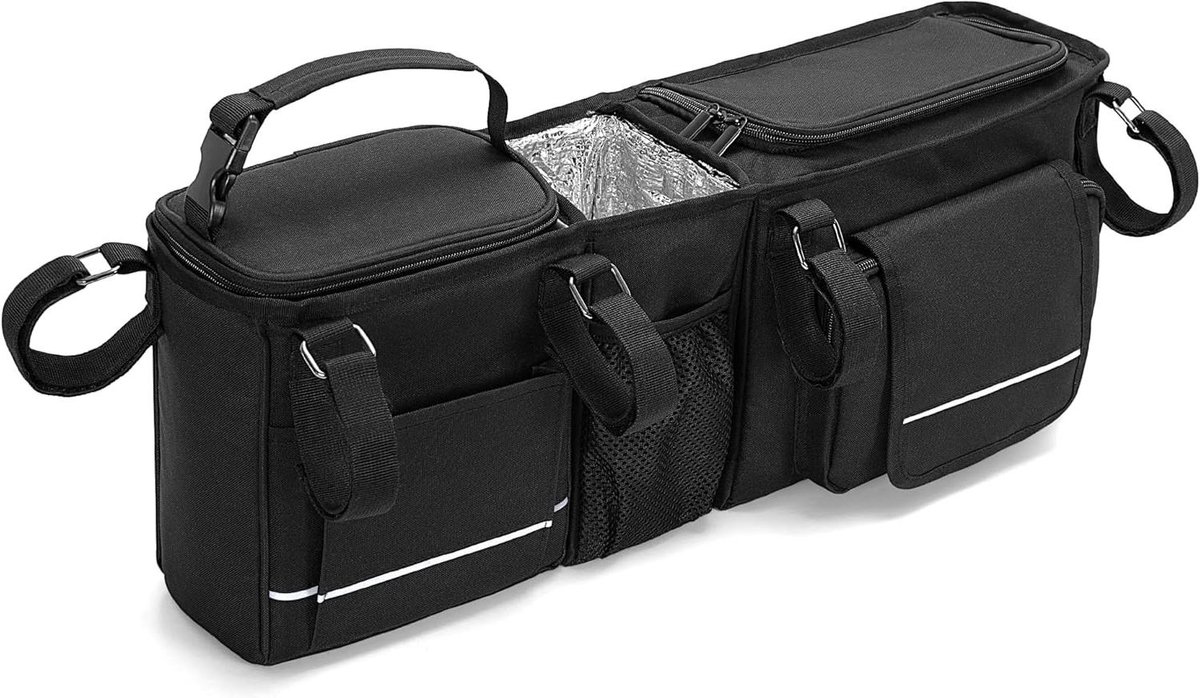 Allecta - Kinderwagenorganizer voor Dubbele Kinderwagen, Hangend, met Koeltas en Bekerhouder, Compatibel met Verschillende Modellen