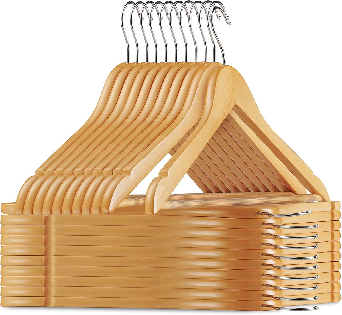 Houten Kledinghangers met Antislip - 20 Stuks - 360 Graden Draaibare Haak