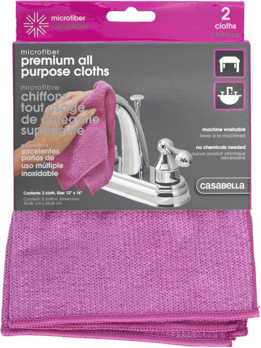 Microfiber Reinigingsdoeken 12" x 14" - Pack van 2 - Magenta