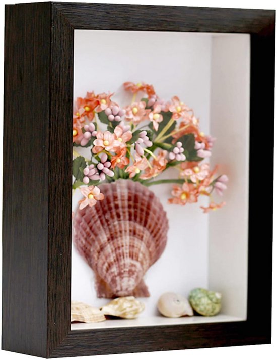 SUNMEG 2 stuks 3D-schaduwdoos, 10 x 10 cm, diepe houten fotolijst, vierkante fotolijsten, bureaublad of muur, voor het weergeven van medailles, bloemen en ambachten