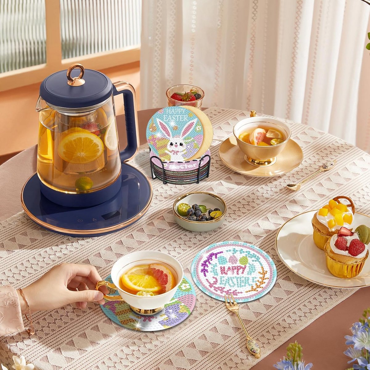 8x Diamant Schilderen Onderzetters Set met Houder - DIY Decoratie voor Volwassenen