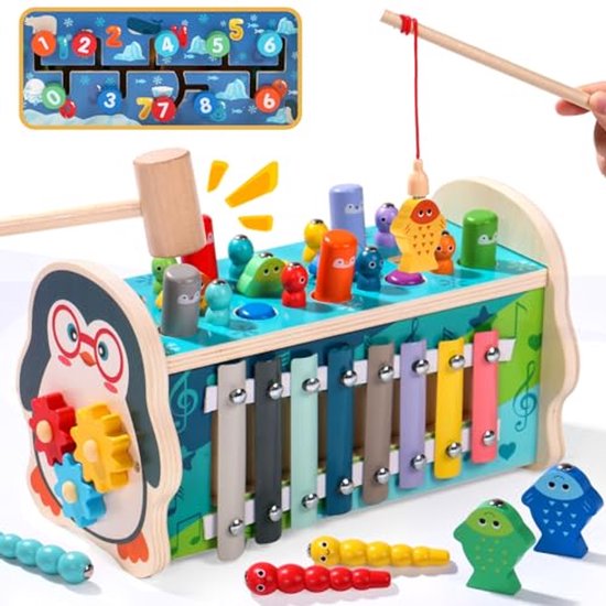 Montessori speelgoed - vanaf 1 jaar motoriek speelgoed - kinderspeelgoed - houten speelgoed - xylofoon kindervisspel - hamerspel cadeau - 1 jaar jongen meisje