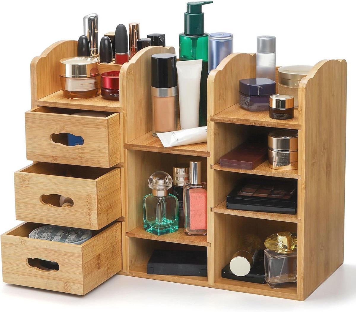 Bamboe make-up organizer met laden - multifunctionele cosmetica opslag voor schoonheid benodigdheden