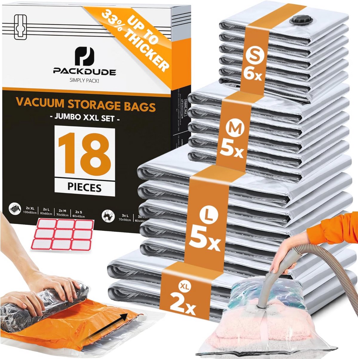 Grote Vacumezakken voor Kleding - 18 Stuks - 8x voor Stofzuigers en 10x voor Rollen (Zonder Ventiel)