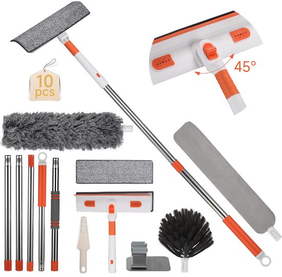 Goodivery® Racleur de fenêtre télescopique avec longueur réglable et divers accessoires pour un nettoyage en profondeur