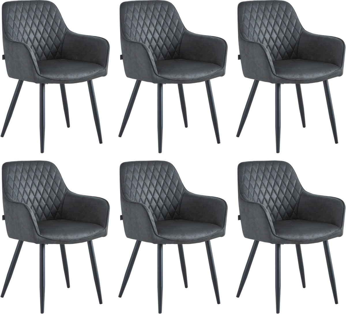 Colenis® - Beverly Eetkamerstoel - Set Van 6 - Antraciet - Microvezel - Met armleuning