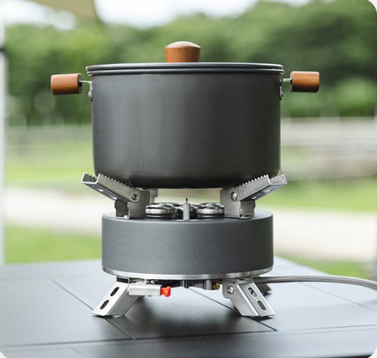 Een krachtige vijfpits gasbrander voor kamperen en picknicken in de bergen, geschikt voor koken en barbecueën, en een butaangasbrander. — afbeelding 4