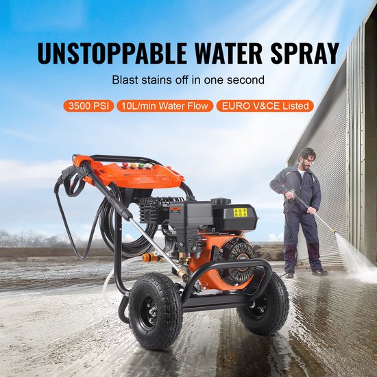 Hogedrukreiniger Op Benzine, 3500 Psi, 10 L/Min, 2,6 Gpm, Aluminium Pomp, 5-Delige Sproeierset — afbeelding 5