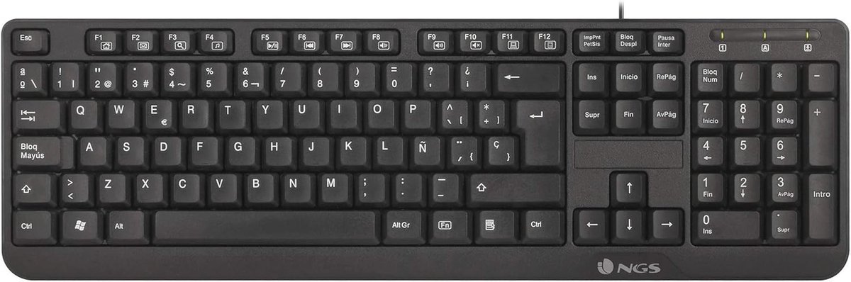 Zwart Membraantoetsenbord met 12 Multimedia Toetsen en 1,4m Kabel - QWERTY Spaans