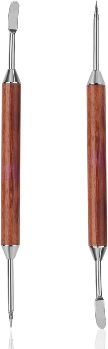 2x Roestvrijstalen Latte Art Pen met Houten Handvat voor Koffie Decoratie – Barista Tekentool