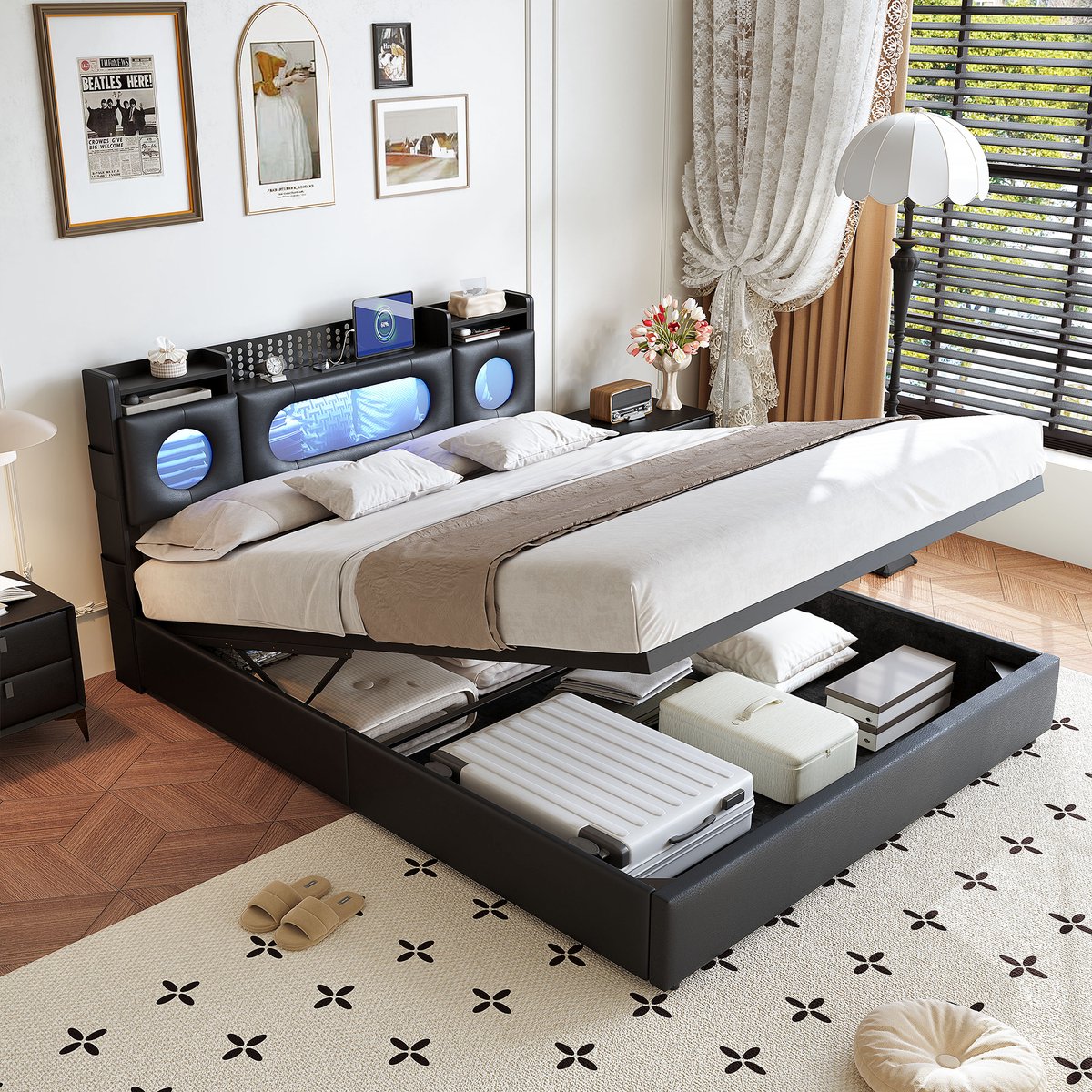 De Weteringsbrugmolen Gasveerbed 140x200 cm met LED-hoofdbord - afbeelding 3