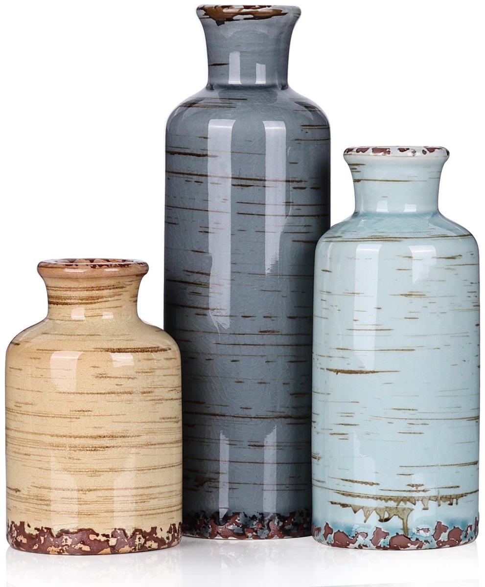 Imperatoris Keramische Vaas Set – Decoratieve Vazen voor Interieur en Woondecoratie – 3 stuks Blue