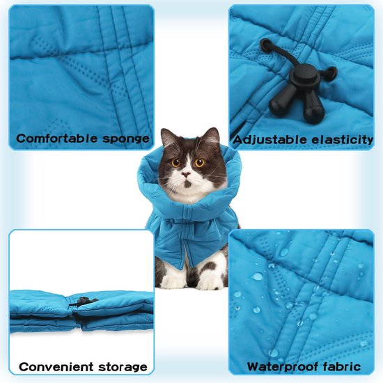 Elisabethkraag Voor Katten – Verstelbaar, Zacht, Ademend, Na Operatie (blauw, L)