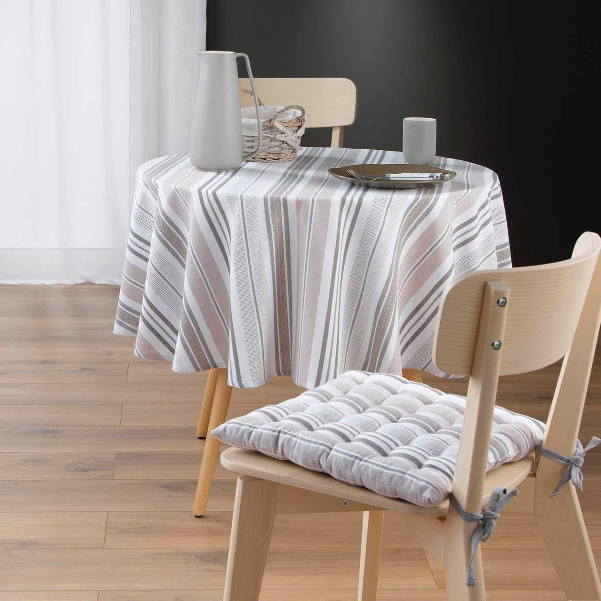 Rond tafelkleed 180 cm - Katoen en gerecycled polyester, Natuurlijk