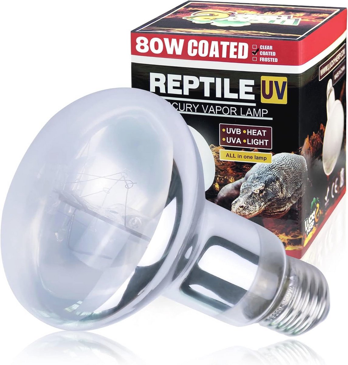 UVA UVB Warmtelamp voor Terrarium, E27 UVB Lamp 80W voor Reptielen