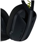 Casque de jeu noir avec inscription 'G435' et accents jaunes sur le bandeau.