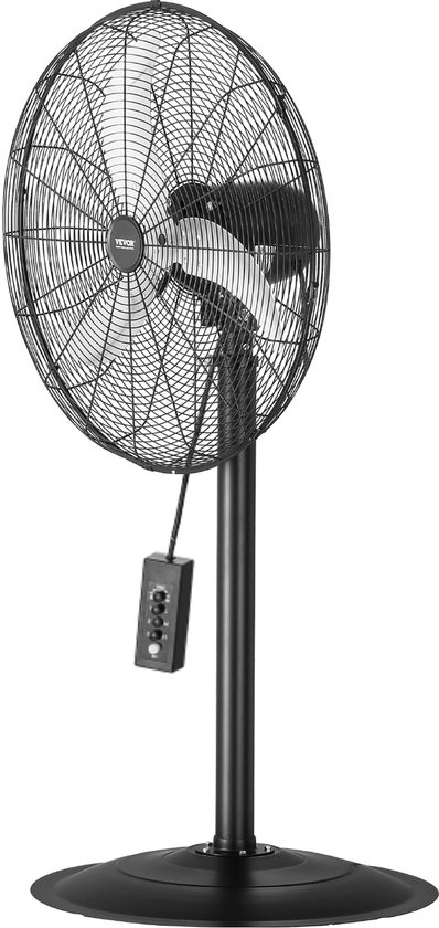 Industriële staande ventilator 3 snelheden 131-193 cm verstelbaar metalen frame oscillatie 20 m bereik zwart