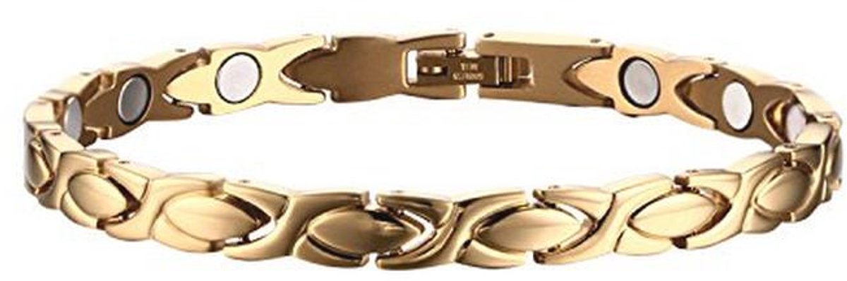 Goudkleurige magnetische ellips schakels armband voor dames van roestvrij staal - 21 cm